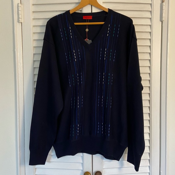 {Gabicci} NWT Vintage Blue Wool Blend V-Neck Pullover Sweater - XXL - Picture 2 of 9